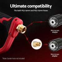 Giantz Pressure Washer Gun Short Trigger 4000PSI M22-14 1/4 Inch 5 Nozzles Red