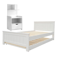 Artiss King Single Bed Frame and Bedside Table White- AB