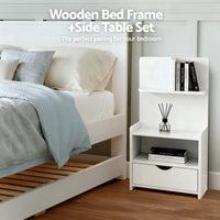 Artiss King Single Bed Frame and Bedside Table White- AB