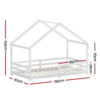 Bed Frame Wooden Kids Single House Frame White AMOS