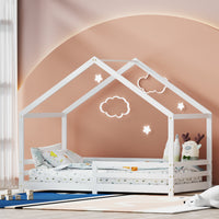 Bed Frame Wooden Kids Single House Frame White AMOS