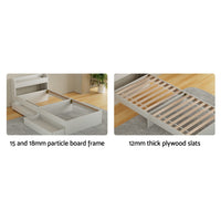 Bed Frame Single Size Mattress Base wtih Charging Ports 2 Storage Drawers