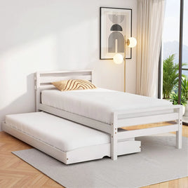 Artiss Bed Frame Single Size 2-in-1 Trundle Wooden White AVIS