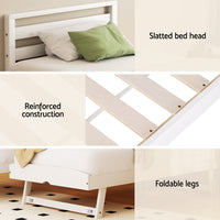 Bed Frame Single Size 2-in-1 Trundle Wooden White AVIS