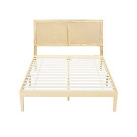 Artiss Bed Frame Queen Size with Rattan Headboard Wooden Bed Base BRUNO