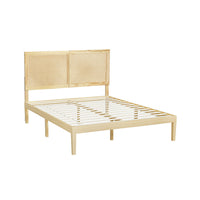 Artiss Bed Frame Queen Size with Rattan Headboard Wooden Bed Base BRUNO
