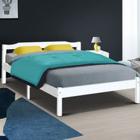 Bed Frame Double Size Wooden White LEXI