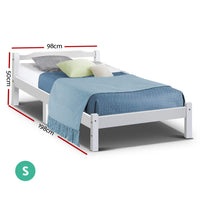 Bed Frame Single Size Wooden White LEXI