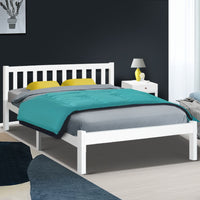 Bed Frame Double Size Wooden White SOFIE