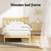 Artiss Bed Frame Single Size Wooden Oak SOFIE