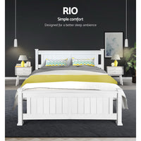 Bed Frame Double Size Wooden White RIO