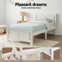 Artiss Bed Frame King Single Size Wooden White RIO
