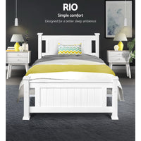 Bed Frame Single Size Wooden White RIO