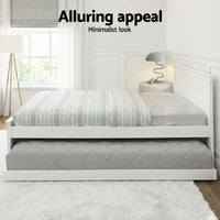 Artiss Bed Frame King Single Size Wooden Trundle Daybed White ELVIS