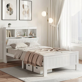 Artiss Bed Frame King Single Size Wooden with 3 Shelves Bed Head White