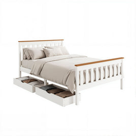 Artiss Bed Frame Double Size Wooden Platform with 2 Storage Drawers White PONY