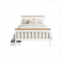 Artiss Bed Frame Double Size Wooden Platform with 2 Storage Drawers White PONY