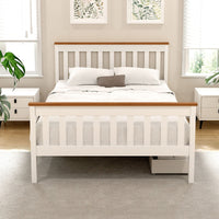 Artiss Bed Frame Double Size Wooden Platform with 2 Storage Drawers White PONY