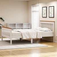 Artiss Bed Frame Double Size Wooden Platform with 2 Storage Drawers White PONY