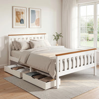 Artiss Bed Frame Double Size Wooden Platform with 2 Storage Drawers White PONY