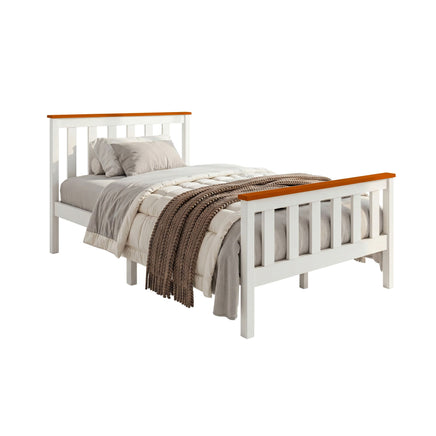 Artiss Bed Frame Single Size Wooden White PONY
