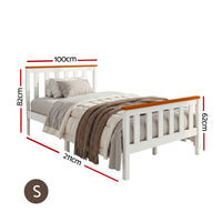 Artiss Bed Frame Single Size Wooden White PONY