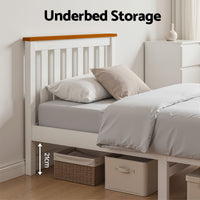 Artiss Bed Frame Single Size Wooden White PONY
