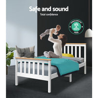 Artiss Bed Frame Single Size Wooden White PONY