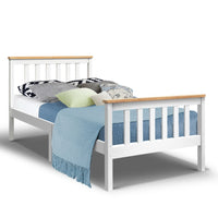 Bed Frame Single Size Wooden White PONY