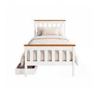 Artiss Bed Frame Single Size Wooden Platform with 2 Storage Drawers White PONY
