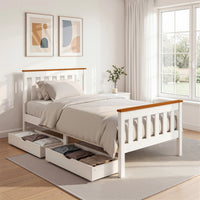 Artiss Bed Frame Single Size Wooden Platform with 2 Storage Drawers White PONY