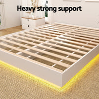 Artiss Double Bed Frame with 16Colour Led Light Wooden Platform Bed Base DAYGLOW