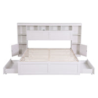 Artiss Queen Bed Frame with Storage Bookcase Headboard, USB & Type-C Ports & Drawers White