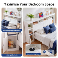 Artiss Queen Bed Frame with Storage Bookcase Headboard, USB & Type-C Ports & Drawers White