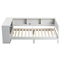 Artiss White Single Solid Wood Corner Platform Bed Frame with Built-in Desk, Storage Shelves and USB-C Charging Station for Small Spaces, Wooden Bed Base for Guest Room