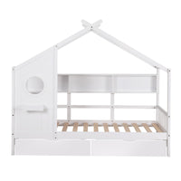 Artiss Kids Single Bed Frame with 3 Storage Bookcase & 2 Drawers House Bed Solid Wood Montessori Bed Easy Assembly White