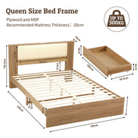 Artiss Queen Bed Frame with 2 Drawers, PU Leather Headboard & Charging Station