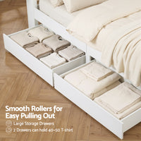 Artiss Double Bed Frame with Storage Drawers White Platform Bedframe with Bookcase Headboard Charging Station Led Light