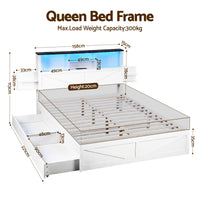 Artiss Queen Bed Frame with Storage Drawers White Platform Bedframe with Bookcase Headboard Charging Station Led Light