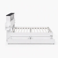 Artiss Single Bed Frame with Storage Drawers White Platform Bedframe with Bookcase Headboard Charging Station Led Light