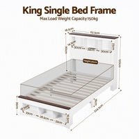 Artiss King Single Bed Frame with Storage Bookcase Headboard and Footboard, White