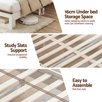 Artiss Queen Bed Frame with Storage Bookcase Headboard and Footboard White Wooden Platform Bed with Charging Station and Led Light Bedroom Furniture