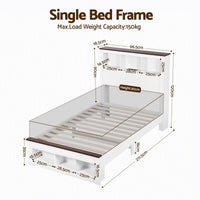 Artiss Single Bed Frame with Storage Bookcase Headboard and Footboard, White