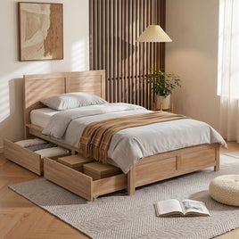 Artiss Single Bed Frame with 2 Drawers Wooden Bed Base Walnut