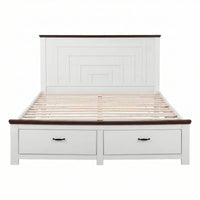 Artiss Double Wooden Bed Frame with 2 Drawer Platform Bed with 108cm Solid High Headboard White Bed Base for Bedroom Easy Assembly