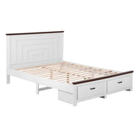 Artiss Double Wooden Bed Frame with 2 Drawer Platform Bed with 108cm Solid High Headboard White Bed Base for Bedroom Easy Assembly