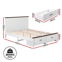 Artiss Queen Wooden Bed Frame with 2 Drawer Platform Bed with 108cm Solid High Headboard White Bed Base for Bedroom Easy Assembly
