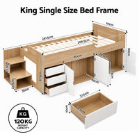 Artiss King Single Bed Frame with Storage, 3 Drawers and Two-Step Access, 2 Cabinets