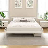 Artiss Bed Frame Double Size Wooden Platform with 2 Storage Drawers White SOFIE