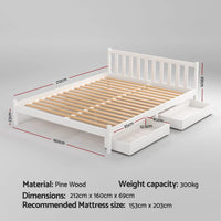 Artiss Bed Frame Queen Size Wooden Platform with 2 Storage Drawers White